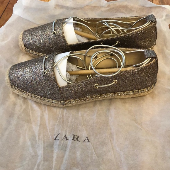Zara Lace up sparkle espadrilles. - Picture 1 of 5